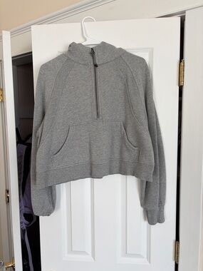 Women's Gray Half-Zip Hooded Sweater